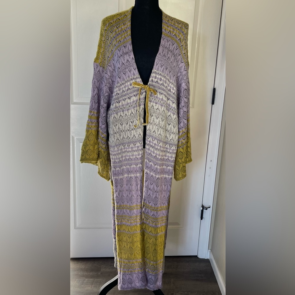 Free People Maxi Cardigan With Velvet Tie Closure
